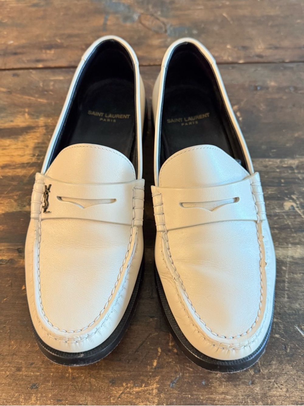 Saint Laurent Cream Leather Penny Loafers for Women